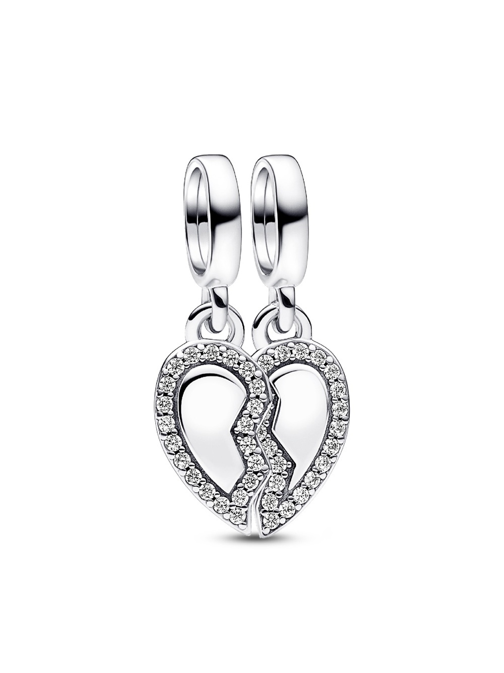 Pandora Silver Split Heart Charm with Cubic Zirconia Accents (one half)